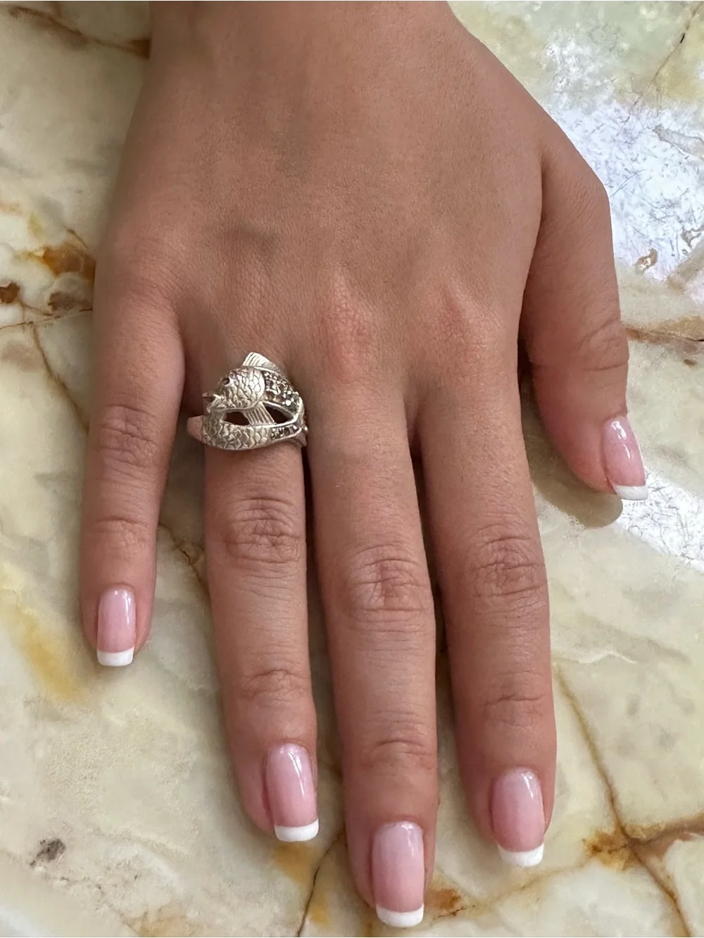925 Sterling Silver Artisan Fish Wrap Ring